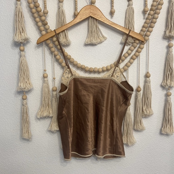 Vintage satin lace camisole tank top neutral brown cream no size small medium - Picture 10 of 17